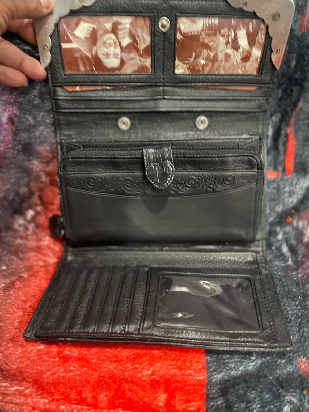 Brighton Black Croc-Embossed Clutch Wallet with Silver Corner Accents - Picture 3 of 5
